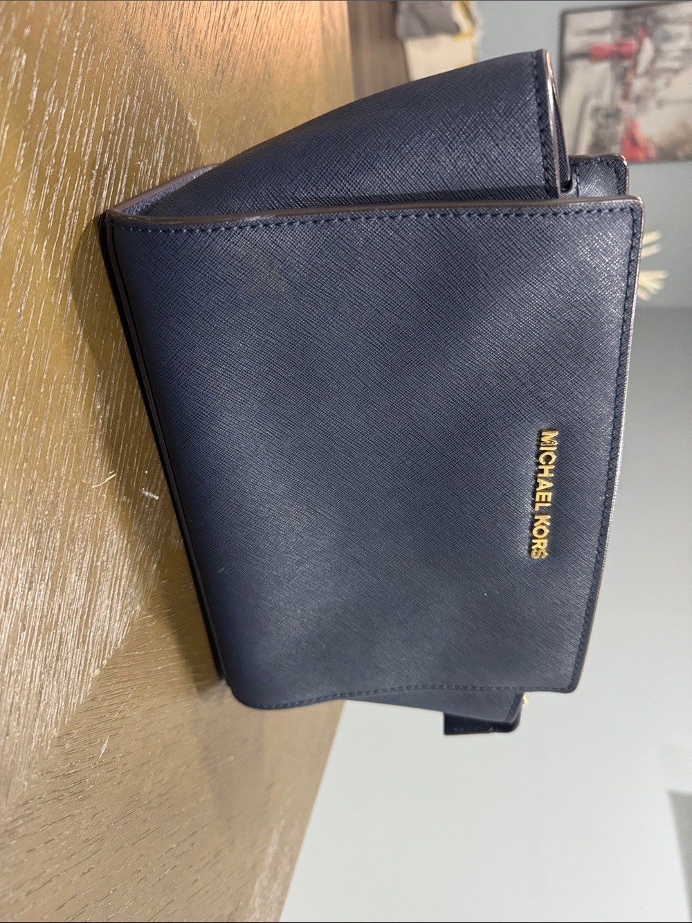 Michael Kors Navy Saffiano Leather Crossbody with Gold Logo